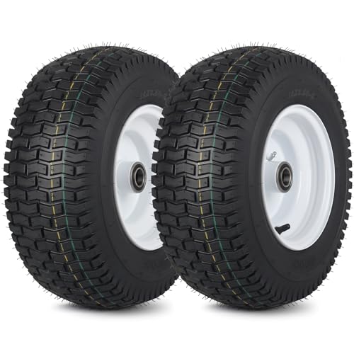 GICOOL 16x6.50-8 Tubeless Tire and Wheel, 【1' Bearing, 4' Centered Hub】,16x6.5-8' Lawn Mower Tires, Universal Fit Riding Mower and Garden Tractor Front Wheels, 4 Ply, V-Turf Pattern, 2 Pack