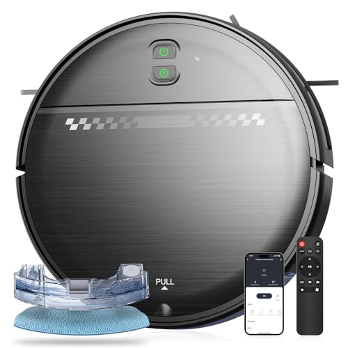 Robot Vacuum and Mop Combo, 2-in-1 Mopping Robot Vacuum Cleaner with 2300Pa Suction, 2.87'' Slim Design, Wi-Fi/App/Voice Control, 3D Obstacle Avoidance&Self-Charging for Hard Floors, Carpets, Pet Hair