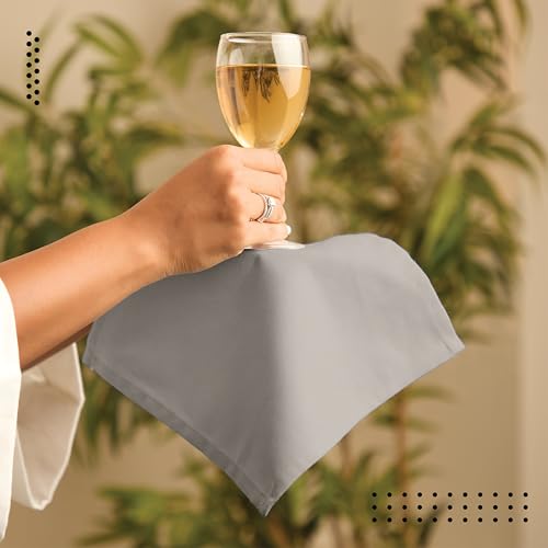 Image of Encasa XO Dining Cocktail Napkins 12 pcs (1 Dozen) Set of Large 23x23 cm (9 inchx9 inch) - Beige - Absorbent Heavy Cotton Party Fabric Machine Washable for Home Restaurant Banquet & Hotel