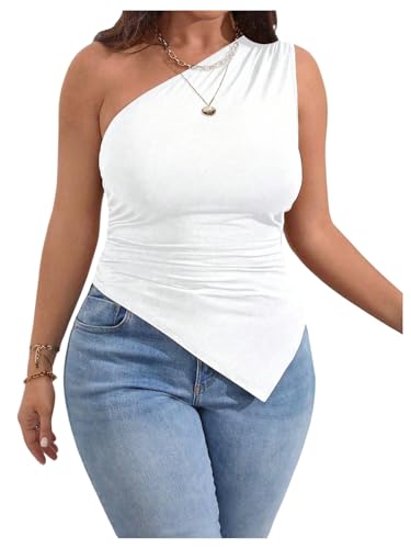Floerns Women's Plus Size Ruched Tank Top Summer Slim Fit T Shirt Asymmetrical Going Out Y2K Fashion Clothes