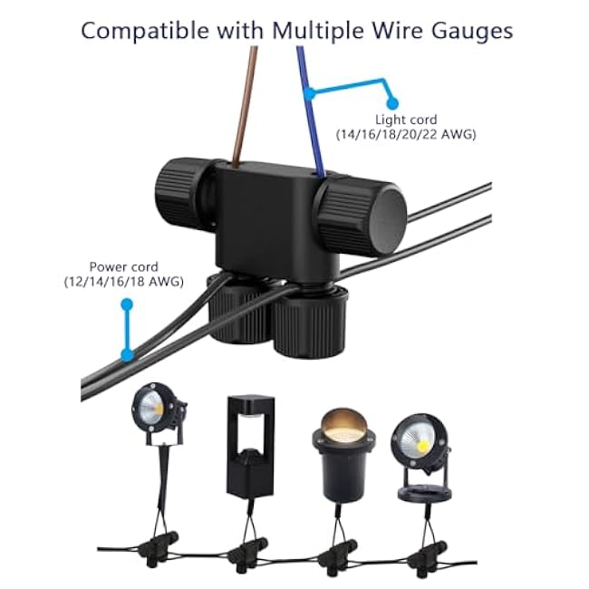 NETEHA 12 Pack Low Voltage Wire Connectors, 12-20 Gauge Landscape Light Cable Connector for Landscape Lighting, Garden Pathway Lights, Outdoor LED Lights