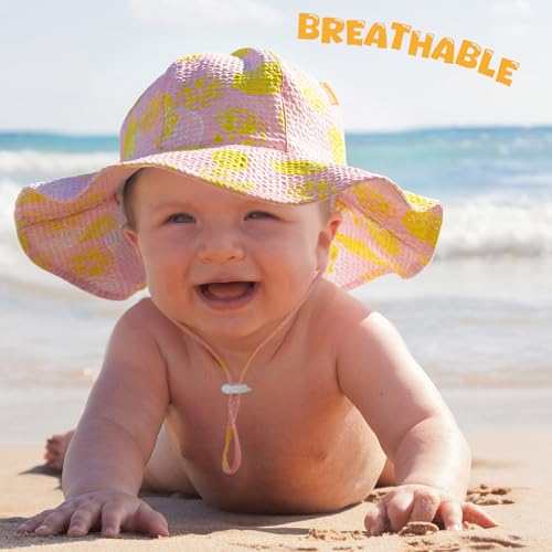 Image of HONGTEYA Baby Sun Hat Toddler Girl Beach Hat Sun Protection Adjustable Outdoor Summer Wide Brim Bucket Hat for Infant Kids