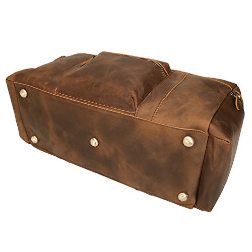 Polare 20'' Full Grain Cowhide Leather Weekender Duffle Bag Overnight Luggage Travel Duffel Bag For Men