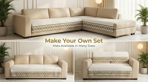 Image of Velvet Quilted Sofa Cover Mat Seat & Back, L Shape 4+3, Main L90in Chaise L69in H32in, White Color,Anti Skid Backing, 6in Hanging Strap Design, Washable Sof, Style -White-L43