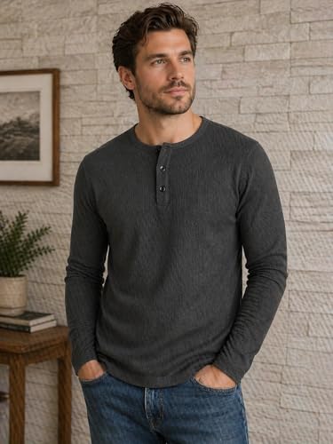 Image of FN3 Men's Premium Waffle Knit Henley Tshirt for Men