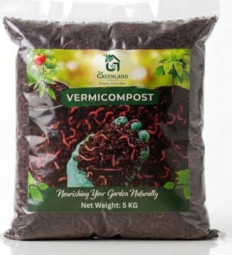 Organic Vermicompost Fertilizer 5kg (5 x 1kg) | 100% Natural Earthworm Compost Manure | Organic Fertilizer for Indoor & Outdoor Plants, Vegetables, Flowers, Fruits & Home Garden