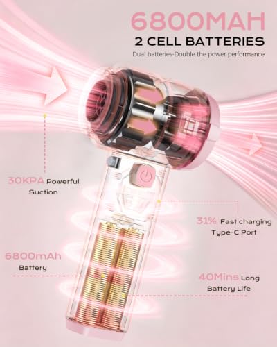 Image of Portable Cordless Car Vacuum,4-in-1 Handheld Cordless Vacuum with 30000Pa Suction, 130000 RPM,6800mAh Battery,10 Nozzles,Rubber Paint Material for Car,Home,Birthday Gifts for Men Dad Husband(Pink)
