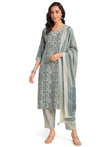 Image of MIRCHI FASHION Women's Straight Fit Pure Cotton Printed Kurta Set with Dupatta and Trouser