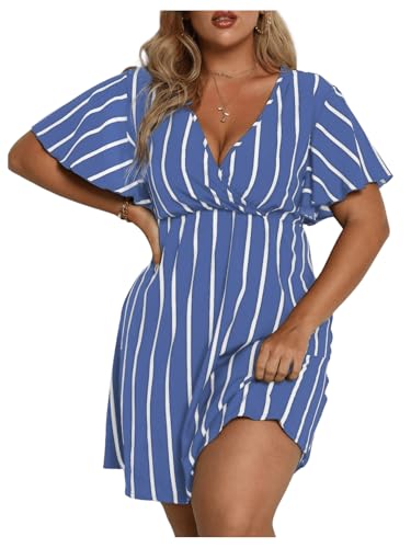Image of Floerns Women's Plus Size Short Sleeve Wrap V Neck A Line Floral Dress