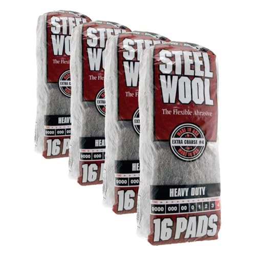 Homax 33873161073 Steel Wool, 16 pad, Extra Coarse Grade #4, Rhodes American, Heavy Duty Steel Wool (Packaging May Vary) (Pack of 4)