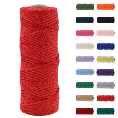 MORAINJAY 2mm Hilo de Macramé 100% Algodón,100m Rojo Cuerda para Manualidades,19 Colores Más,Cordón para DIY,Decoración y Regalos