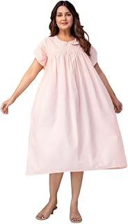ANNA MONNA Maternity Dress for Women Cotton A-Line Midi Nighty with Collar Short Sleeves Loose Fit Pregnancy Feeding Frien... Price In India