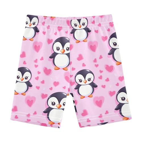 Cartoon Penguin with Heart Girls Shorts Elastic Waist Sports Shorts Girls Leggings Pants for 4-10 Years