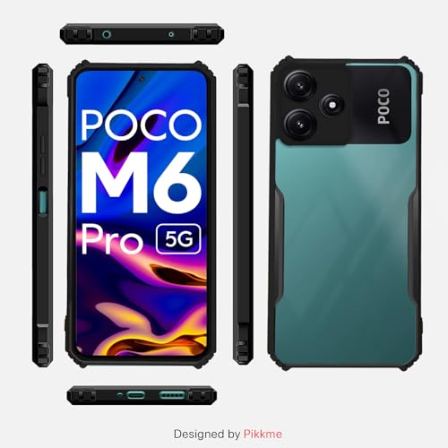 Image of Outlouders Back Cover for Poco M6 Pro 5G | Ultra Hybrid Transparent | Full Camera Protection | Raised Edge | Crystal Clear Bumper Case (Black)