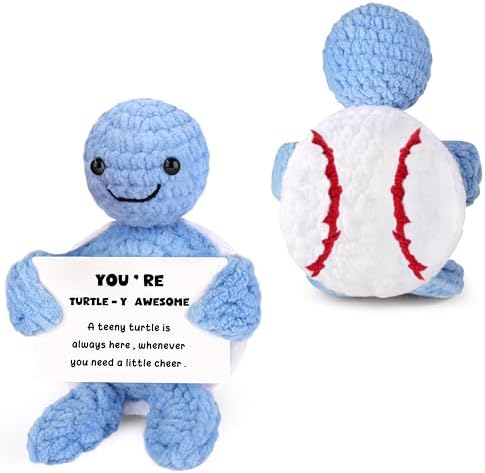 JoycuFF Funny Handmade Crochet Baseball Turtle Gift for Men - Ins...