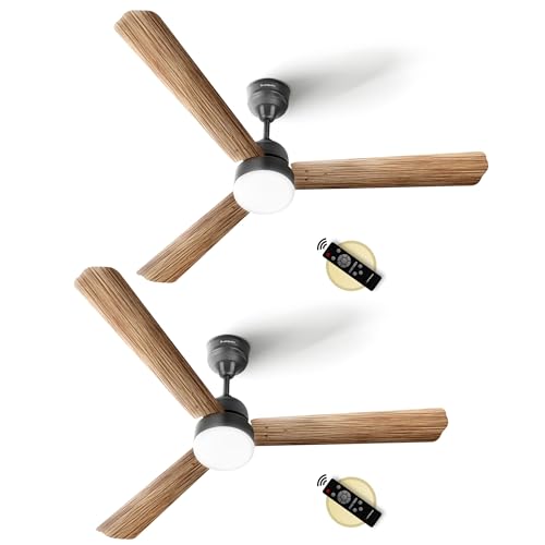 Image of LONGWAY Luminair Max 1200 mm BLDC Ceiling Fan with Remote Control & LED Light | BEE 5 Star Rated Energy Efficient | Ultra High Speed 3 Blade | 5 Years Warranty (Smoked Cedar, Pack of 2)