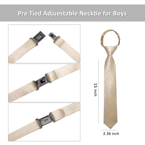Image of Barry.Wang Boys Ties Pre-Tied Satin Solid Color Kids Tie Pocket Square Set Adjustable Formal Necktie Graduation School