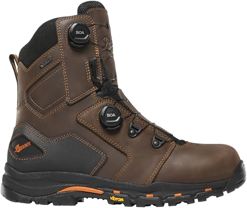 Danner Vicious BOA 8' Men Work Boots, Composite Toe, BOA Fit, Waterproof, EH Rated, Gore-Tex Lined, Slip Resistant Vibram Outsole, Brown - 9.5 EE