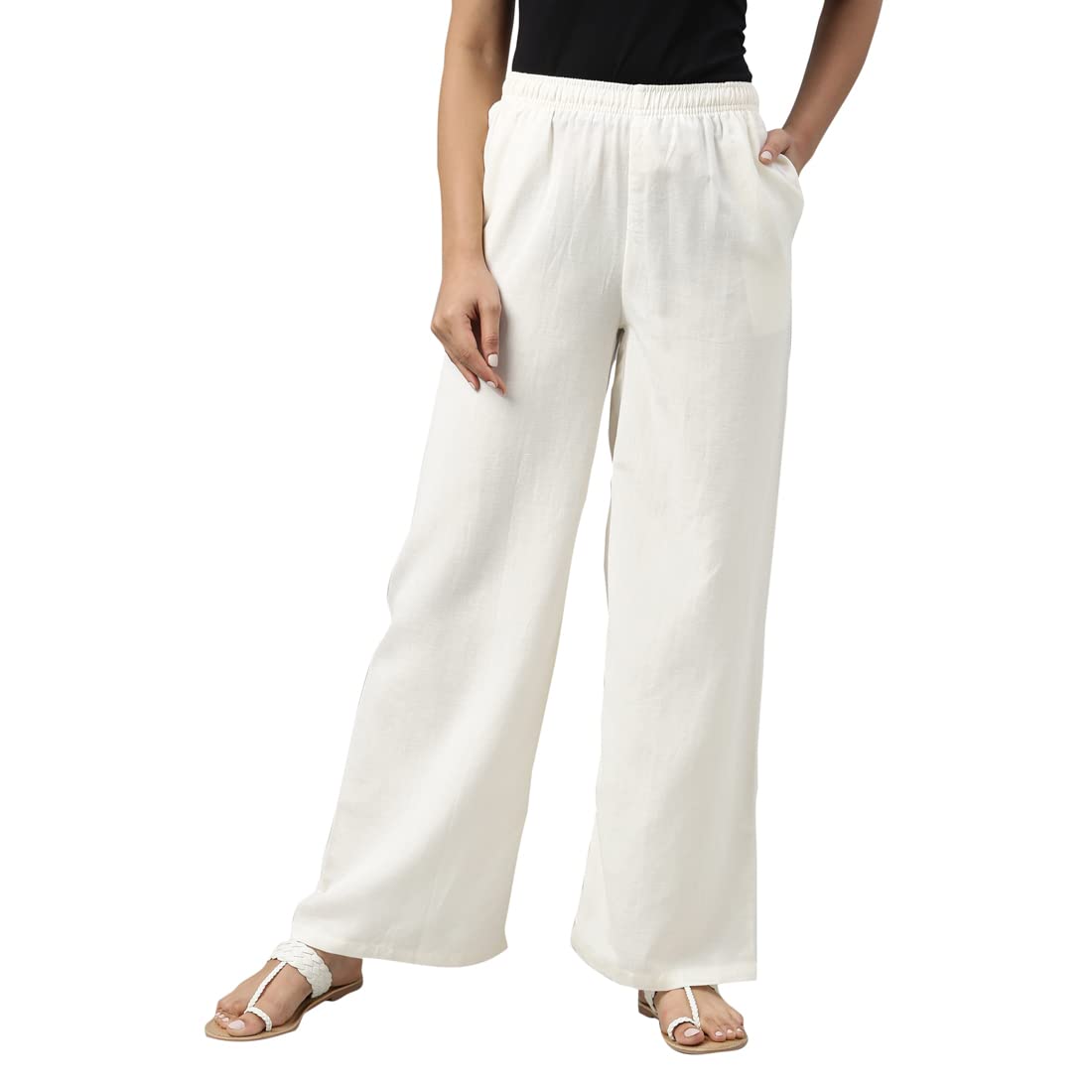 GO COLORS Soft Viscose & Linen Blend Linen Palazzo Full Length for Women| Breathable, Mid Rise