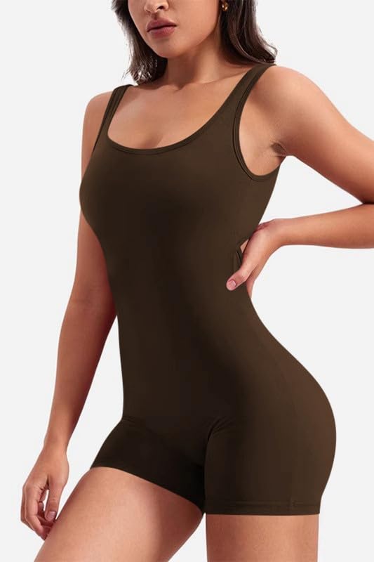 Haibang Combinaison Femme Sport Sans Couture Scrunch Butt Lift Combishort Femme Ete Une PièceJumpsuit Dos nu Combinaison Moulante Sans Manches Col Carré Rembourrée Romper Pour Fitness Yoga Club