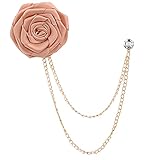 Fashion Bridegroom Wedding Brooches Cloth Art Hand-Made Rose Flower Brooch Lapel Pin Badge Tassel Chain Men's Suit Accessories (Champagne)