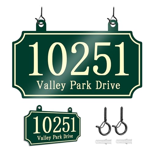 Hanging Address Plaque Sign - Reflective Mailbox House Number Plaque Sign,House Address Numbers for Ouside House,Lamp Post,Light Post,Mailbox,Front Door Metal 10 x 6 inch