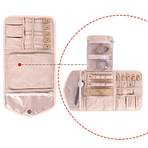 KUAK Travel Jewelry Organizer Roll Foldable Jewelry Roll Bag Small Jewelry Storage Bag for Journey-Rings, Necklaces, Bracelets, Earrings, Soft Pink - Image 6