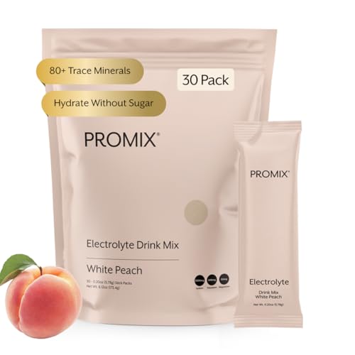 Image of ProMix Nutrition Electrolytes Powder Hydration Packets - Himalayan Pink Salt, Magnesium, Potassium, Vitamin C - White Peach, Lightly Sweetened - 30 Servings (Pack of 30)