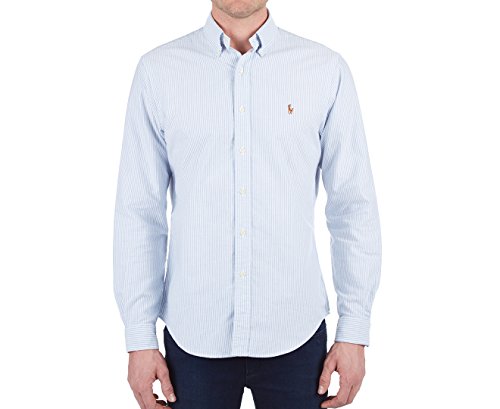 Ralph Lauren Men's Oxford Shirt, Large, Blue/White Striped - Image 6