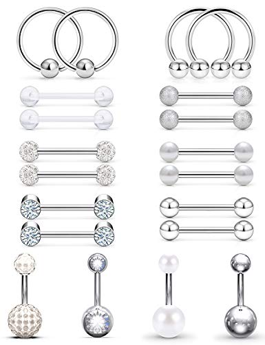 Prjndjw 20Pcs 14G 9/16(14MM) Length Surgical Steel Nipple Rings Belly Button Rings Horseshoe Rings CZ Nipple Jewelry for Women Men Silver Stone Prjndjw 20Pcs 14G 9/16"(14MM) Length Surgical Steel Nipple Rings Belly Button Rings Horseshoe Rings CZ Nipple Jewelry for Women Men Silver Stone
