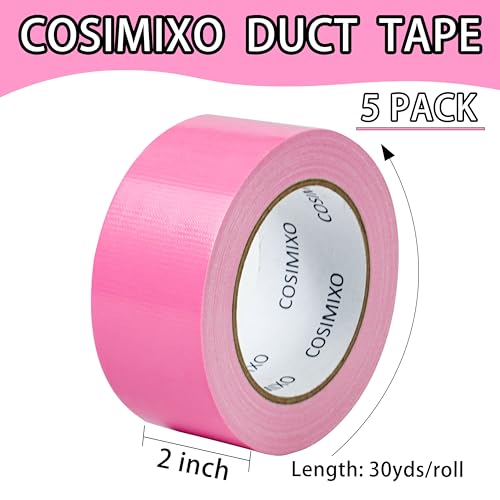 Image of COSIMIXO 5-Pack Pink Heavy Duty Duct Tape, 2 inches x 30 Yards, Strong, Flexible, No Residue, All-Weather and Tear by Hand - Bulk Value for Repairs, Industrial, Professional Use