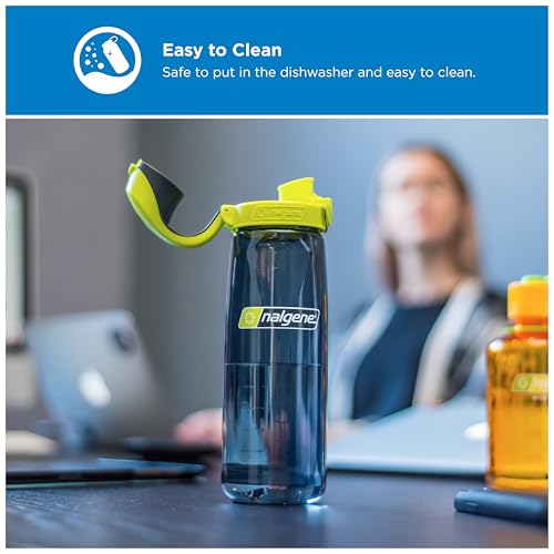 Image of Nalgene 24 oz On The Fly Lock-Top Water Bottle, Charcoal w /Lime