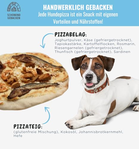 RiNa`s Hundepizza Frutti di Mare mit Thunfisch, Sardine & Riesengarnelen - glutenfrei, proteinreich & ofengebacken - Gesunder Hundesnack für besondere Momente (200 g)