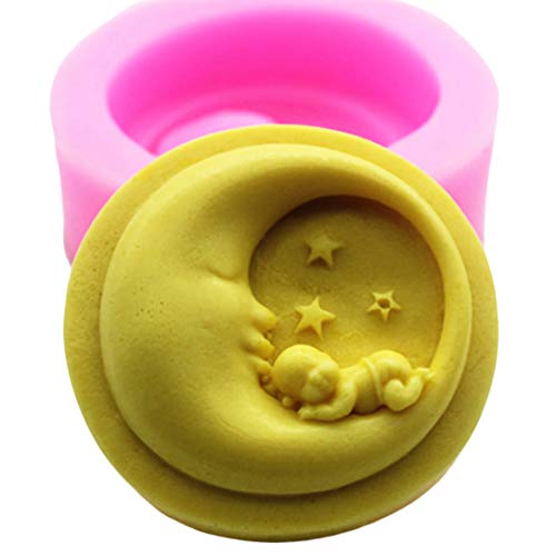 Moldfun Moon, Sleeping Baby And Stars Art Craft Silicone Mold For Handmade Soap, Lotion Bar, Bath Bomb #TOP16