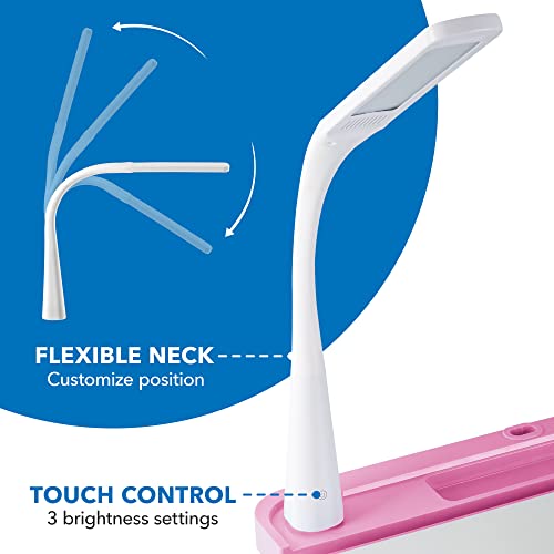 Image of Mount-It! Accessory Kit for Height Adjustable-Kids-Desk | Includes LED-Lamp, Book Holder Shelf and Pencil Holder-Cup, Pink, Works with Older Desk Models