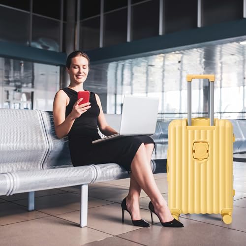 ABS Spinner Wheel Luggage with Cup Holder, USB Port, and Phone Holder - Travel Companion, Yellow4