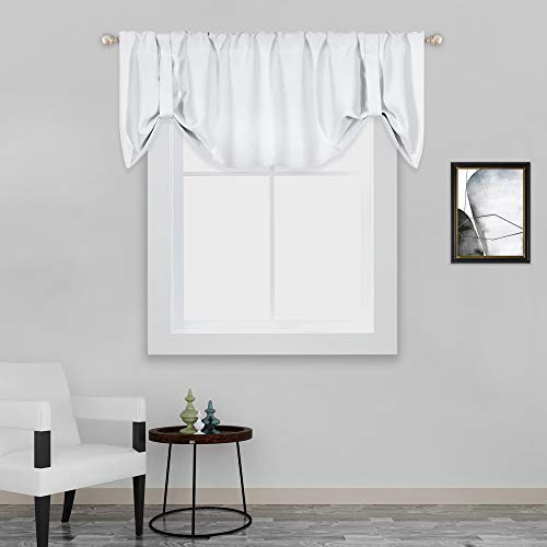 White Tie Up Top Valance for Windows 18 Inch Length Room Darkening Adjustable Valance Window Treatments Rod Pocket Tie-up Short Straight Curtain Valance for Kitchen Bedroom Nursery 52”X18”