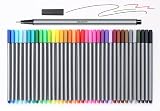 Liquidraw Fineliner Długopisy do kolorowania, 36 sztuk, cienka końcówka 0,4 mm, różne żywe kolory, innowacyjny design, idealne do szkoły, pracy i biura, łatwe przechowywanie, przezroczysty portfel