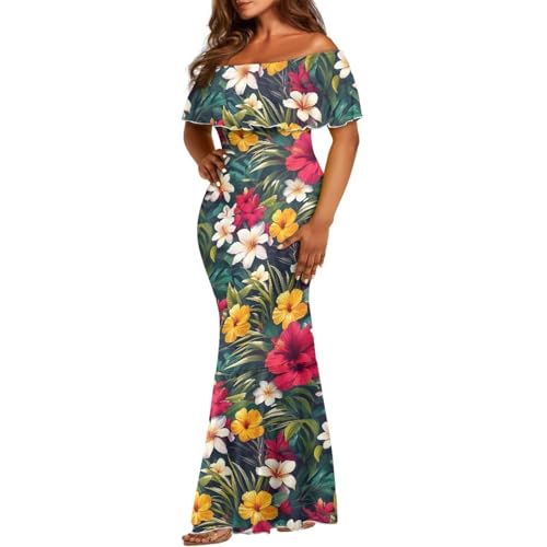 Image of Polynesian for Women S-7XL Off Shoulder Maxi Dress Hawaiian Summer Dresses