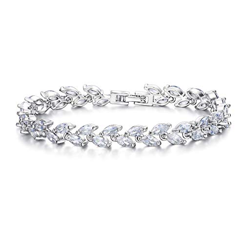 NRRN Glamorous Cubic Zircon Wedding 2 Layers Small Leaf Roman Tennis Bracelet for Brides