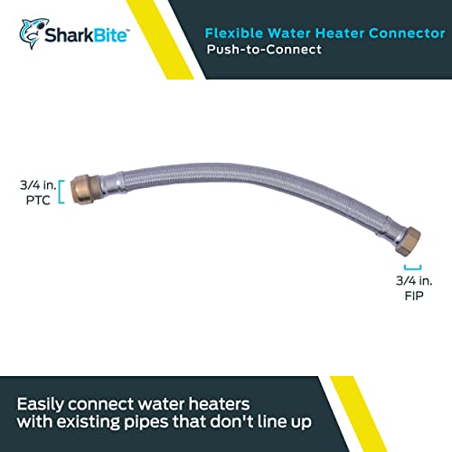 Sharkbite 3/4 Inch X 3/4 Inch Fip X 15 Inch Stainless Steel Braided Flexible Water Heater Connector, Push To Connect Brass Plumbing Fitting, Pex Pipe, Copper, Cpvc, Pe-Rt, Hdpe, U3088Flex15Lf #TOP1