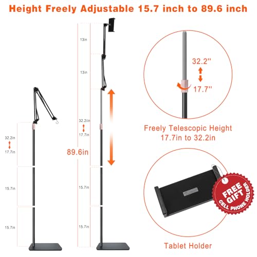 DXOPHIEX Reptile Heat Lamp Stand Reptile Light Stand (17.7 inch to 89.6 inch) with 360°Adjustable Swing Arm,Lamp Holder with 2 Bracket Hooks for Bearded Dragon,Turtles, Snake and Lizard Terrarium
