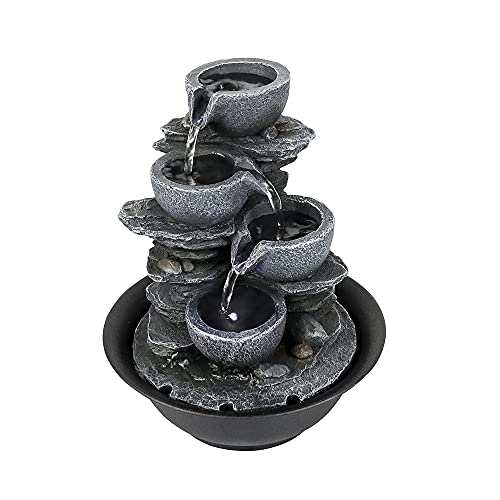 BBabe 10.6inch Rock Indoor Water Fountain Zen Meditation Tabletop Fountain with LED Light for Home Office Bedroom