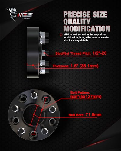Image of MZS 5x5 Wheel Spacers 1.5 inch 71.5mm 1 /2 inch-20 Studs for Wrangler 2007-2018 2Pcs