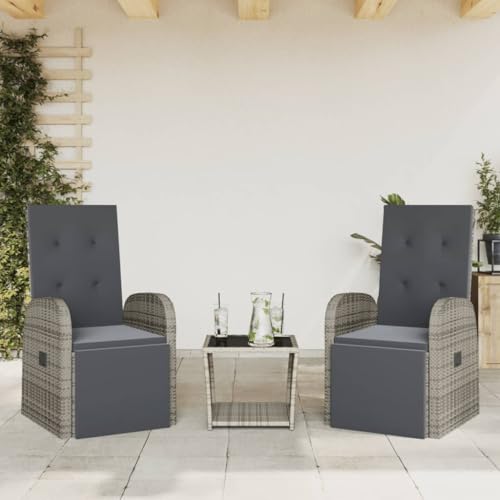 SKM Set Comedor de jardín 3 Piezas con Cojines ratán sintético Gris,Mobiliario,Muebles de jardín,Conjuntos de jardín,Gris,33.7 kg,3277627