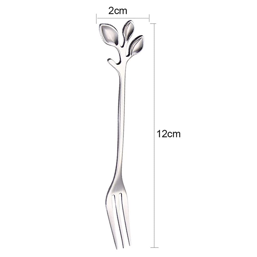10pcs Appetizer Forks Creative Leaf Tasting Dessert Forks Fruits Cake Fork Stainless Steel Silver Dishwasher Safe Forks Tableware by RuiChy — Amazon image 2