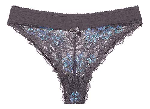 Savage x Fenty Womans Regular Living in the Clouds Iridescent Lace Bikini, BLACKENED PEARL, S