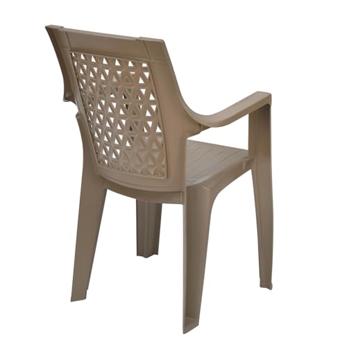 Image of Nilkamal Elevate Plastic Chair with Arm | Set of 4 | Stackable Chair | for Living Room, Bed Room, Kitchen, Balconies, Outdoor | Rattan Dark Beige
