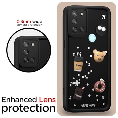 Image of Bintage Cute Fun Taddy| 3D Ball Bear| Donut| Coffee Rubber Case Full Body & Camera Protection Back Cover Compatible for Realme 7i / Realme C17 4G - Black