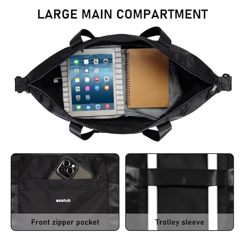 ECOHUB 30L Reisetasche Handgepäck Groß, für Easyjet Handgepäck 45x36x20, Faltbare Handgepäck Tasche für Flugzeug, Sporttasche mit Abnehmbar Nass-Tasche, Weekender Damen Herren(Schwarz)